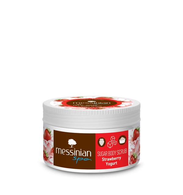 Sugar body scrub with strawberry & yogurt 250ml - Messinian Spa